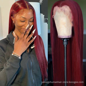 Cheap Wholesale Raw Indian 100% Virgin Human Hair 99J 30 27 Colored Lace Frontal Wig Hd Full Lace Front Human Hair Wig Vendor